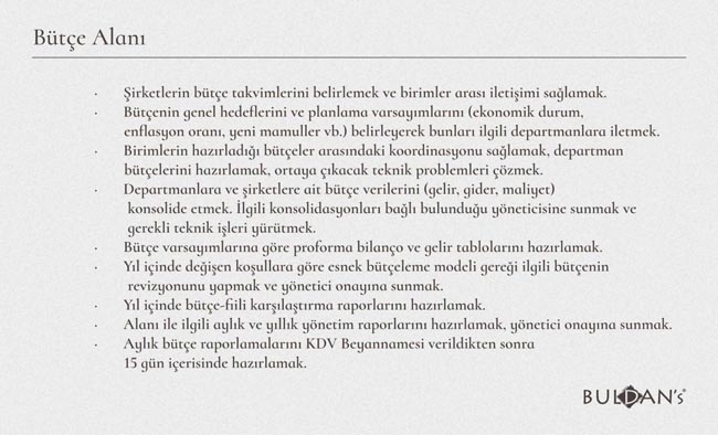 BULDAN'S & DÖNMEZ TEKSTİL FİNANS VE BÜTÇE SORUMLUSU ARIYOR