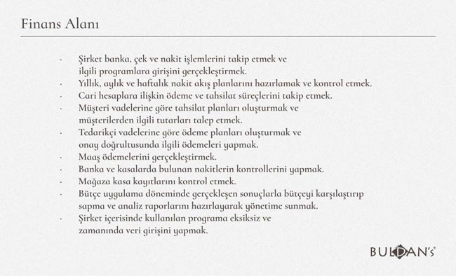 BULDAN'S & DÖNMEZ TEKSTİL FİNANS VE BÜTÇE SORUMLUSU ARIYOR