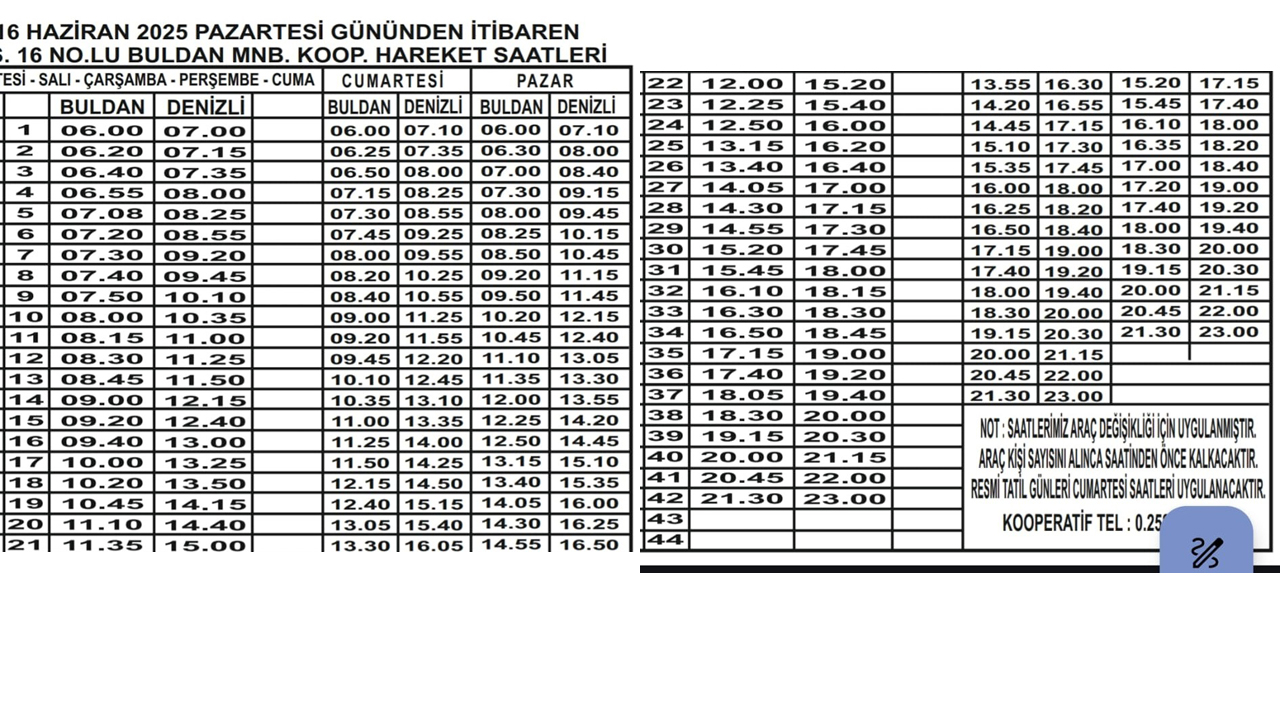 YOLCU MİNİBÜSLERİNİN YENİ HAREKET SAATLERİ