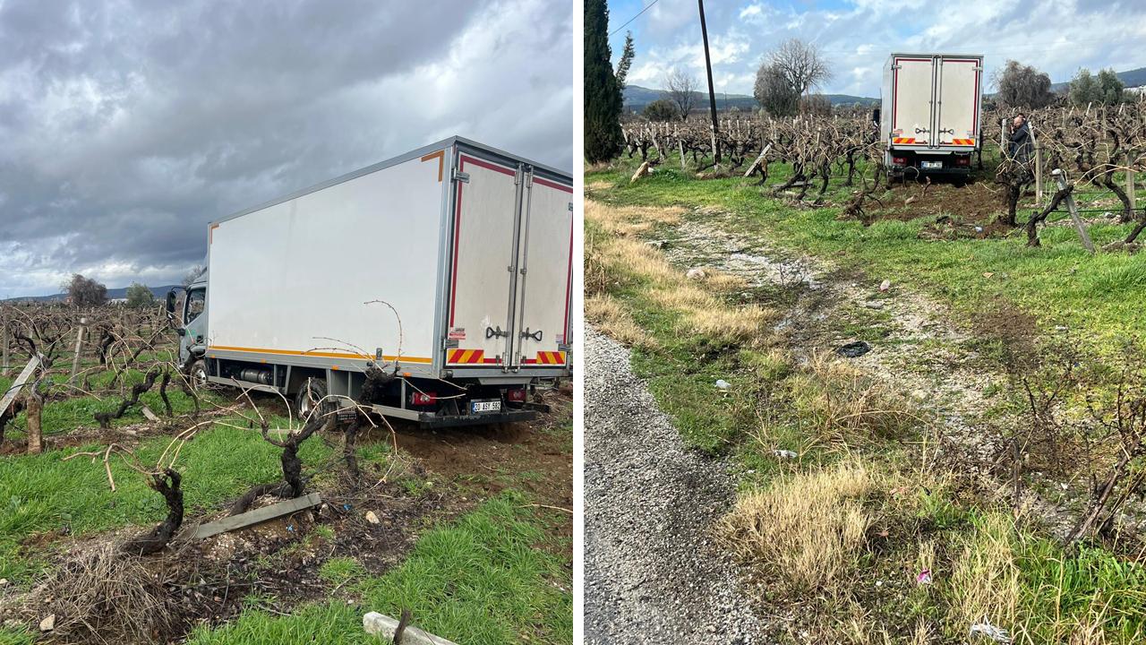 SABIKALI YOLDA KAMYON BAĞA GİRDİ