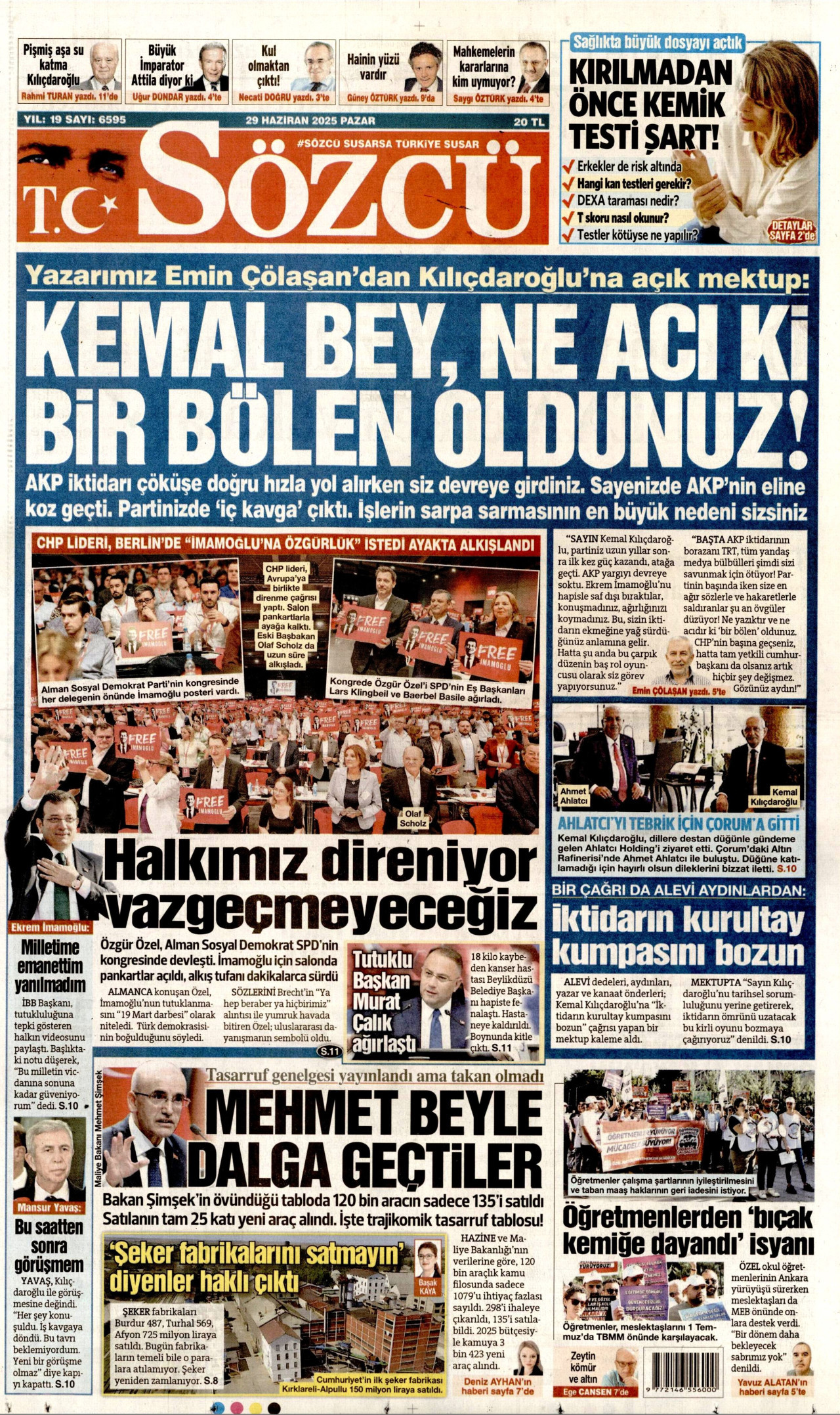 SÖZCÜ Gazete Manşeti
