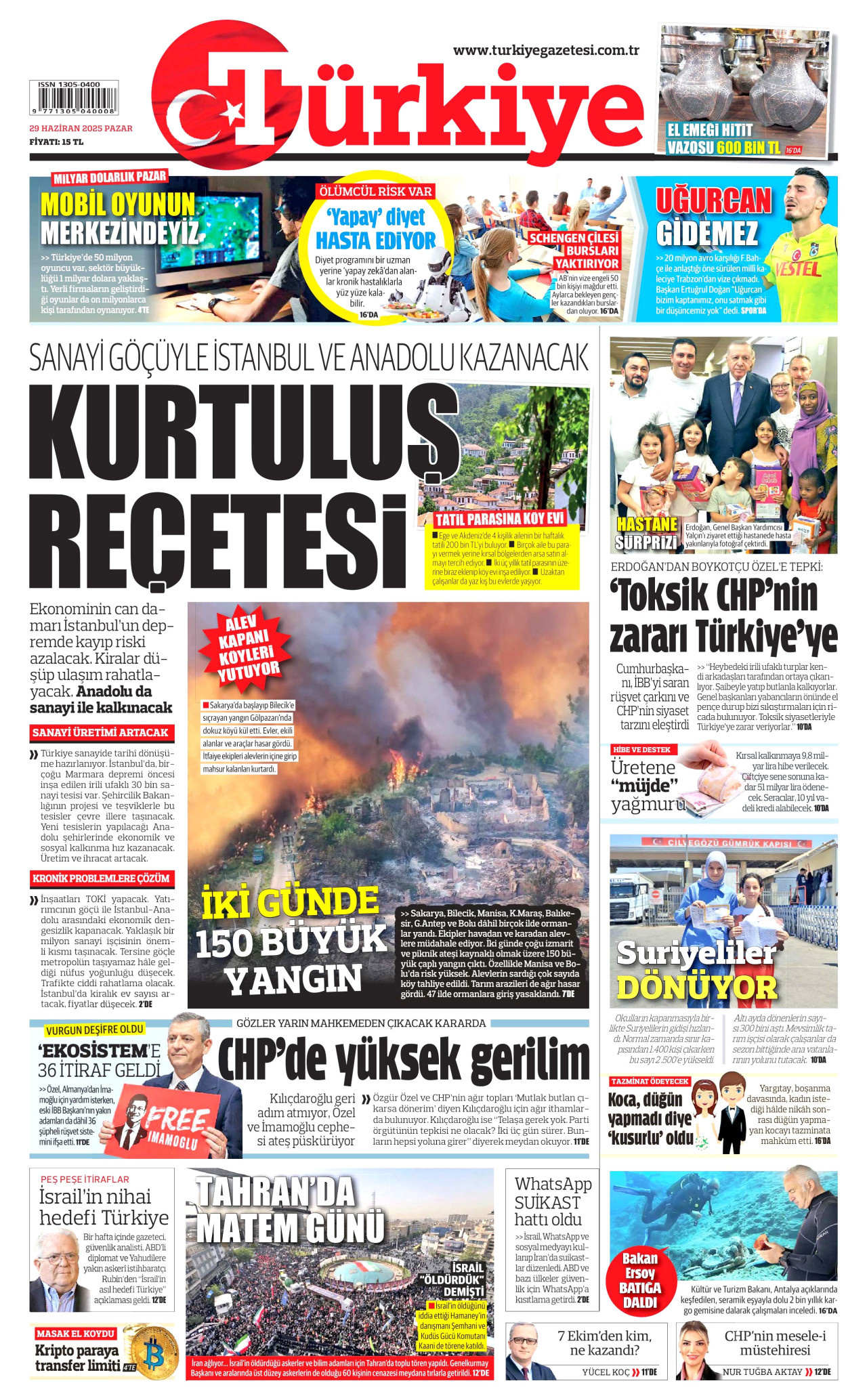 TÜRKİYE GAZETESİ Gazete Manşeti