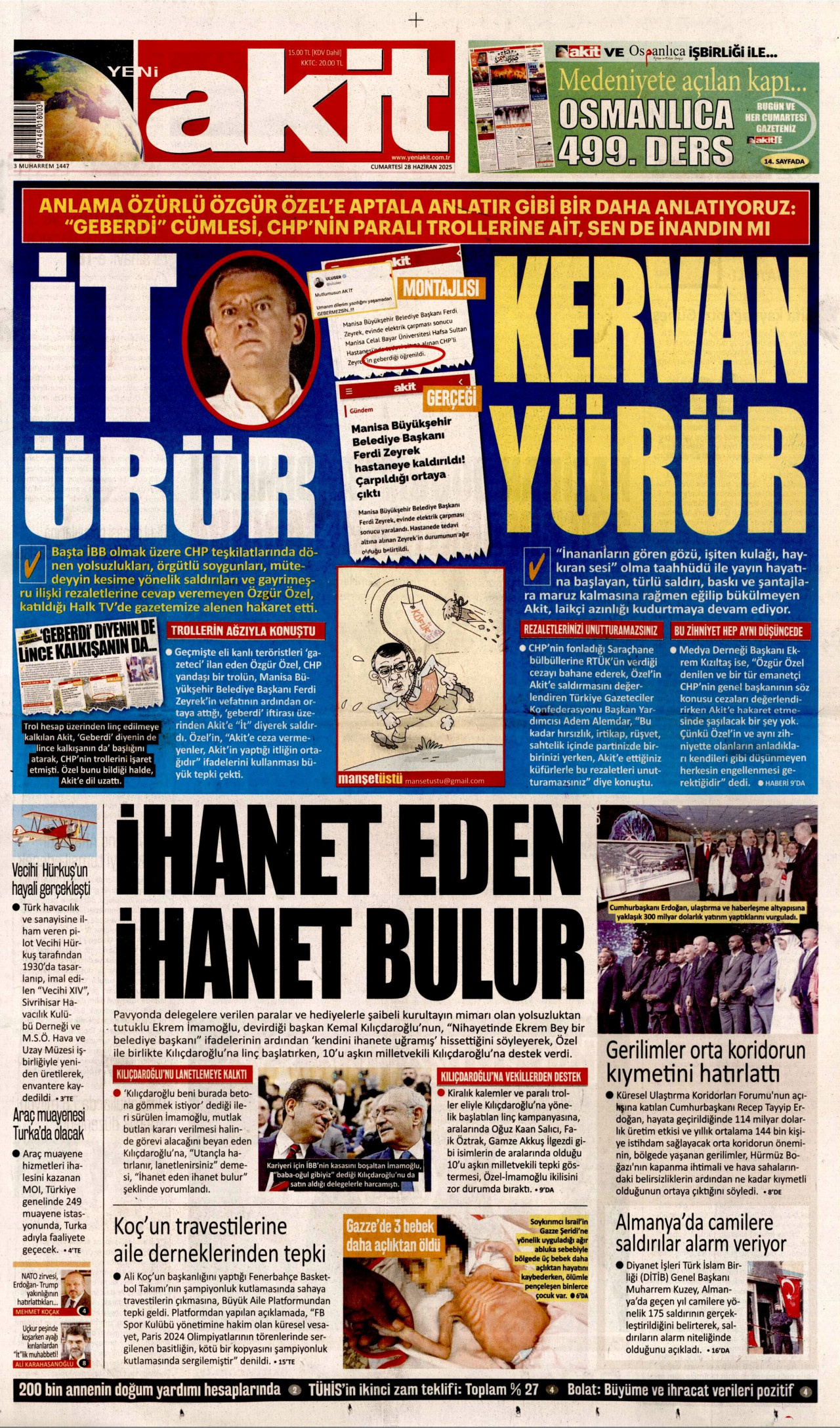 YENİ AKİT Gazete Manşeti