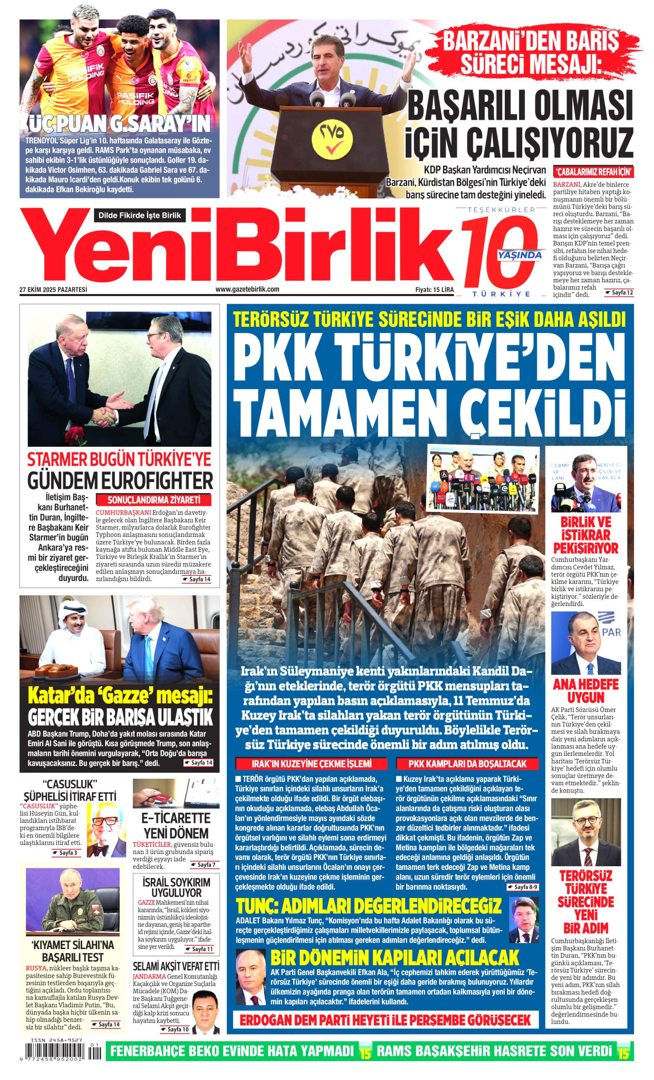 YENİBİRLİK Gazete Manşeti